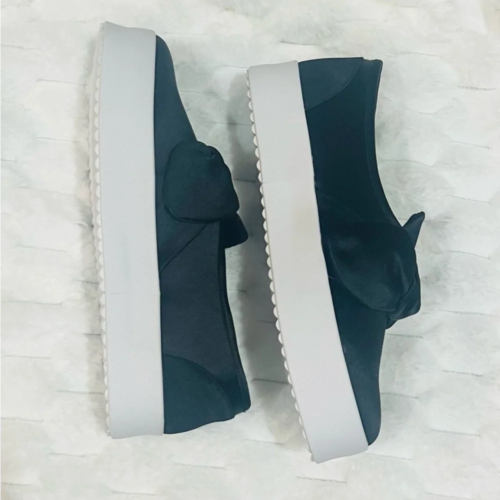 NEW Rebecca Minkoff Satin Black Bow Flats Sneaker, Size 5 - Picture 7 of 8